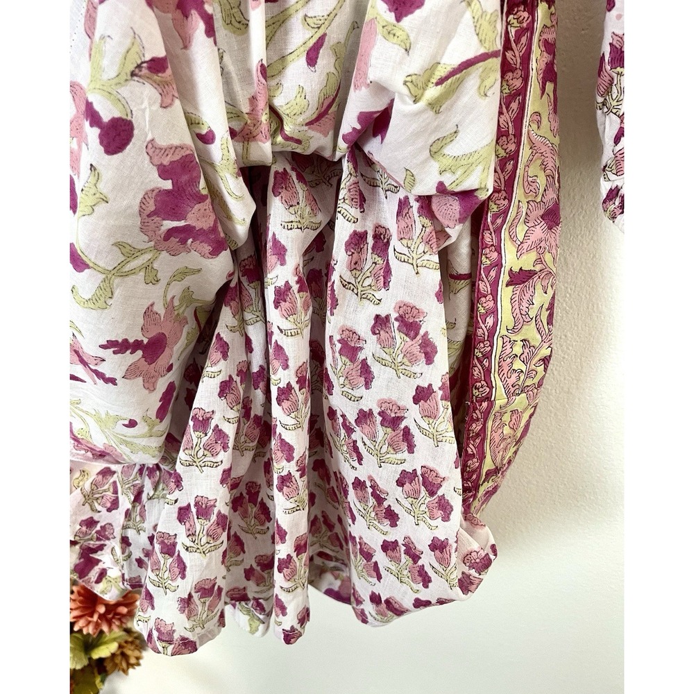 SUE SARTOR Anthropologie Long-Sleeve Flounce Dress Pink Peridot Dahlia Floral L - Picture 14 of 16